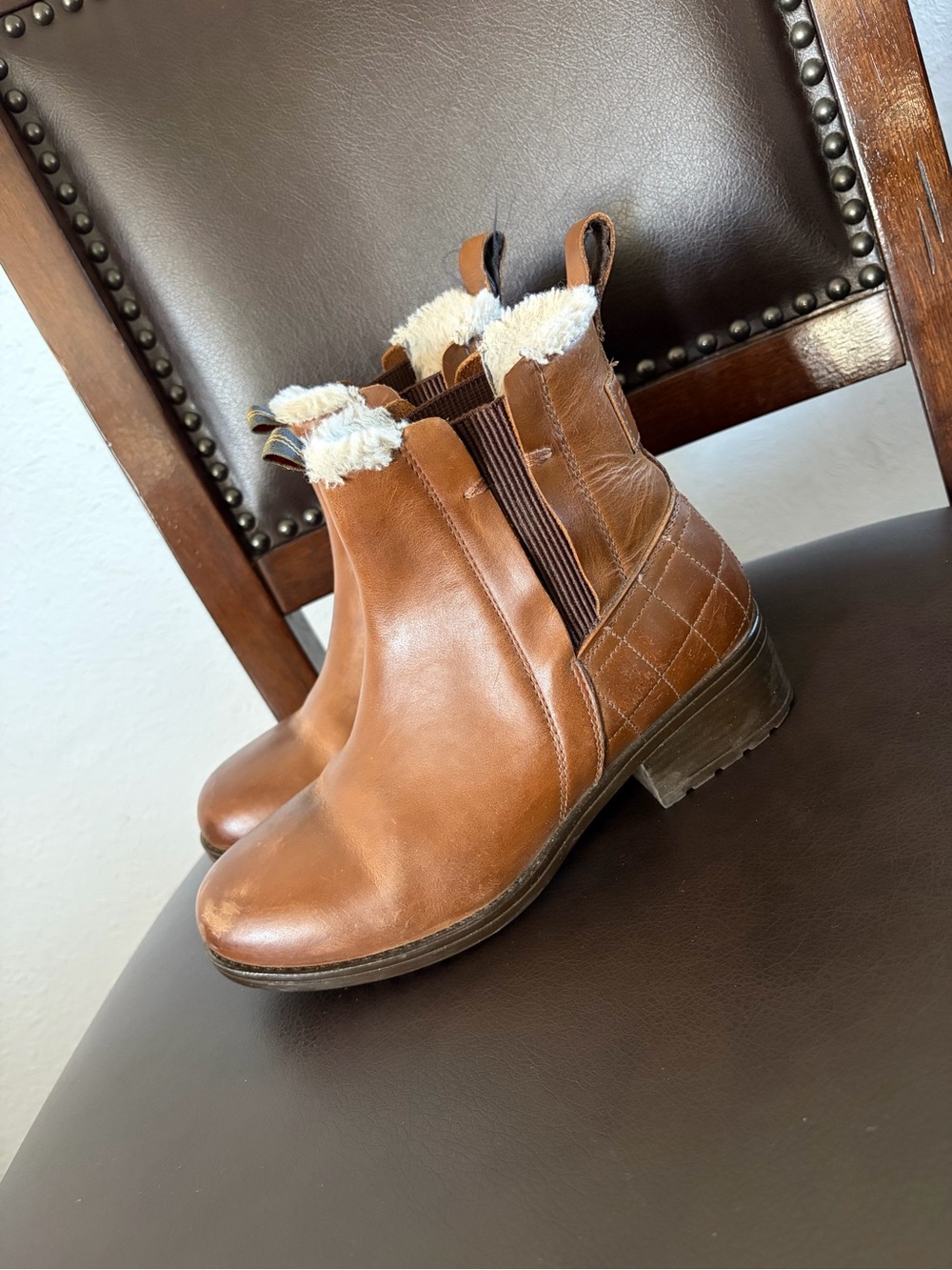 Barbour Brown Chelsea Ankle Boots with Faux-Shearling Trim